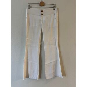 Bebe Liv Fit Flare Leg Pants Linen Blend Double Button 6P White Good Condition